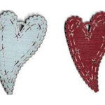 Botón Madera Pintada Corazón Curvado Azul o Rojo